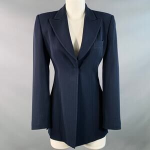 EMPORIO ARMANI Size 4 Navy Wool Blend Stripe Single Button Jacket Blazer